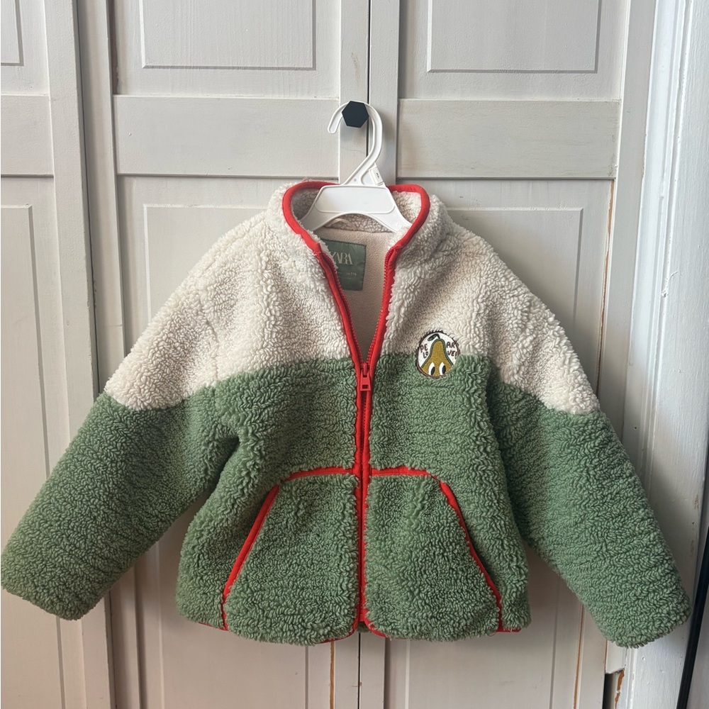 Zara Kids Green and Cream Jacket with Red Accents